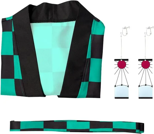 Vista 6 de Conjunto de aretes y bata larga tipo kimono para cosplay