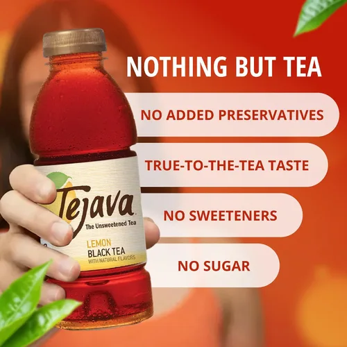 Vista 5 de Tejava Té helado negro con limón, paquete de 6, botellas de PET de 16.9oz, sin azúcar, sin OGM, kosher, sin azúcar ni edulcorantes, sin calorías