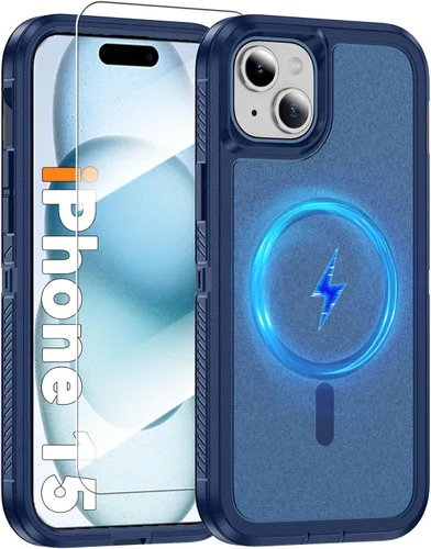 Vista 18 de Funda magnética para iPhone 13/iPhone 14 [compatible con Magsafe] [protector de pantalla de vidrio] [protección de grado militar de doble capa]