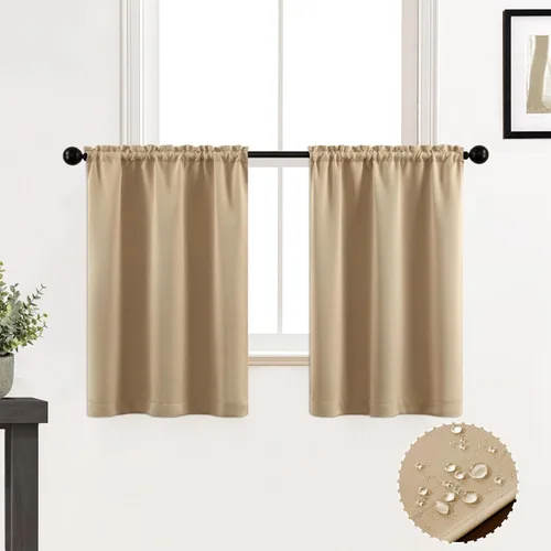 Vista 26 de XTMYI Cortinas pequeñas para ventana de sótano, cenefas opacas para oscurecer la habitación para sala de estar, juego de 2 unidades, beige natural