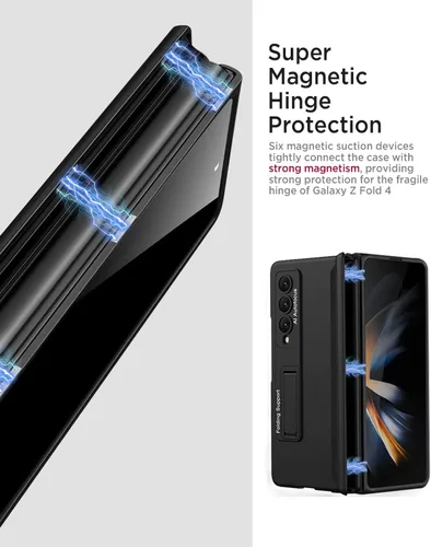 Vista 5 de Miimall Funda para Samsung Galaxy Z Fold 4 con protector de pantalla de privacidad, soporte ajustable integrado y protección magnética de bisagra