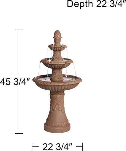 Vista 4 de Santa Cruz - Fuente de suelo de piedra sintética de 45 3/4 pulgadas de alto, decoración italiana para exteriores, con luz LED, cascada de 3 niveles