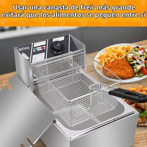 Vista 7 de Cesta para freidora eléctrica para freír alimentos, con mango de goma, 7.2 x 8.3 x 4.3 pulgadas, construcción resistente, adecuada para freír pollo