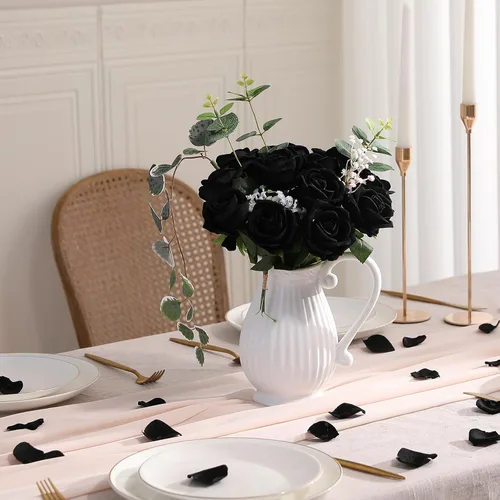 Vista 6 de Hawesome Rosas artificiales de seda – 12 piezas de rosas negras artificiales con tallos para decoración del hogar, boda, centro de mesa, hotel