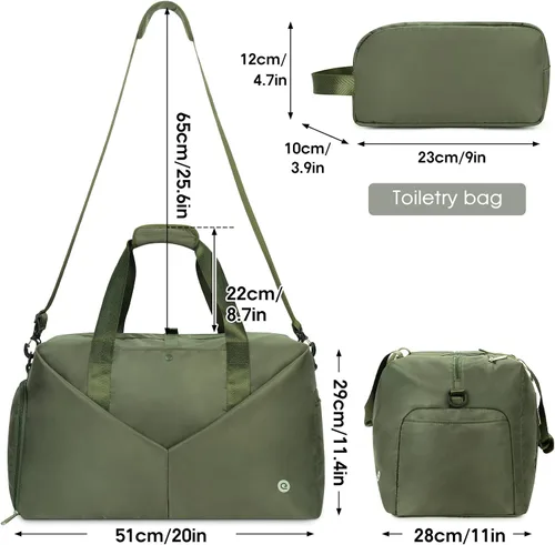 Vista 5 de Ceneda Bolsa de lona de gimnasio de 20 pulgadas con bolsillo húmedo para zapatos, portátil, bolsa de fin de semana, bolsa de viaje, bolsa de yoga