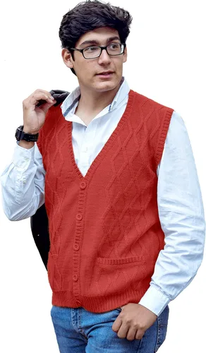 Vista 10 de TINKUY Chaleco peruano de lana de alpaca con cuello en V para hombre, S-4XL Negro