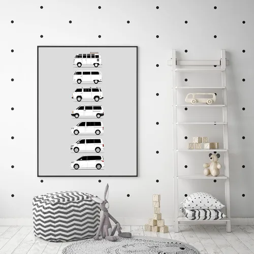 Vista 4 de Custom Car Posters Handmade Poster compatible with Volkswagen VW Transporter Camper Van (Side Profile) Print Art of Westfalia Microbus Kombi Gen