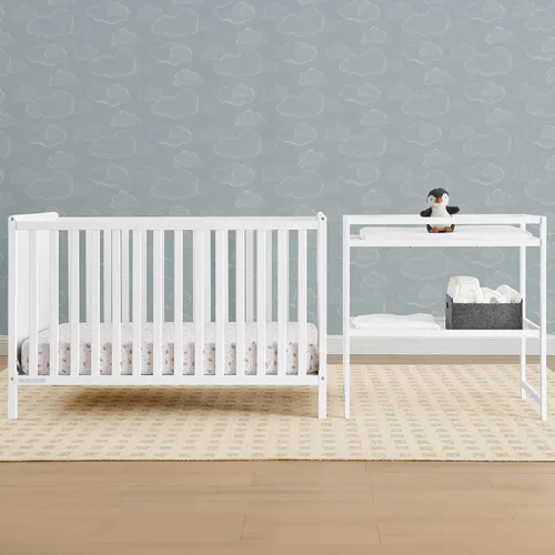 Vista 2 de Delta Children Ruby - Juego de 2 piezas para cuna convertible y cambiador 6 en 1, certificado Greenguard Gold, blanco bianca