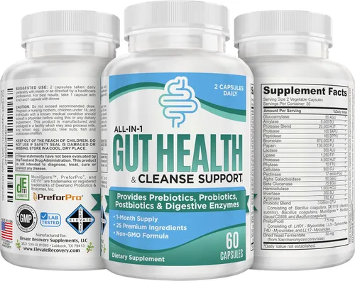 Vista 4 de Suplemento de apoyo para la salud intestinal (25 en 1) con prebióticos, probióticos, postbióticos y enzimas digestivas Suplementos intestinales
