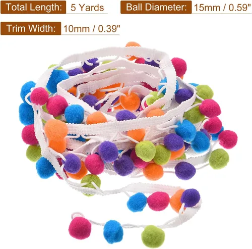 Vista 2 de uxcell 5 yardas con flecos de pompón, accesorio de costura de cinta para manualidades, para el hogar, cortina, ropa, almohada, decoración
