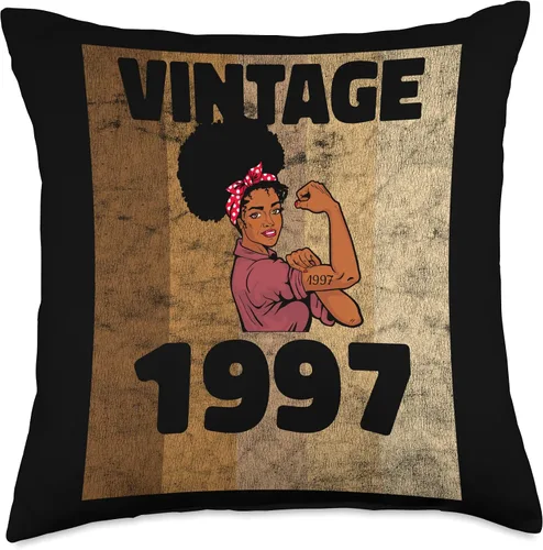 Vista 4 de Vintage 1997 Limited Edition 26th Birthday Afro Girls Women Throw Pillow