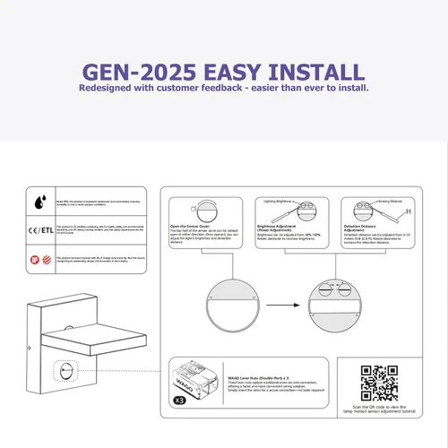 Vista 5 de Lustrlach Lámpara de pared con sensor de movimiento para exteriores, color blanco, moderna, para porche, impermeable, con cabezal de lámpara Blanco