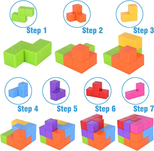 Vista 6 de WorWoder Bloques de construcción magnéticos para niños, cubos magnéticos 3D rompecabezas mágicos, juego de 7 bloques magnéticos de múltiples formas