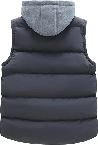 Vista 2 de wantdo Chaleco de invierno acolchado para hombre, chaqueta sin mangas gruesa con capucha desmontable
