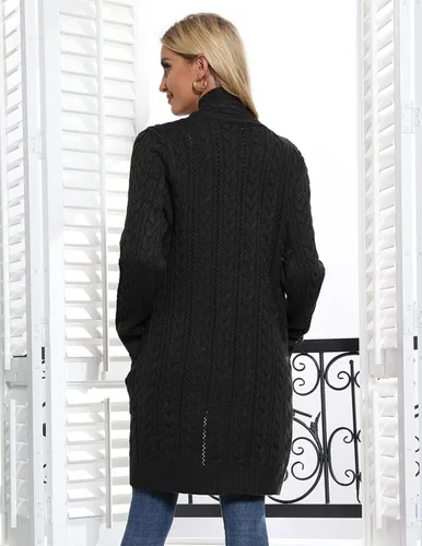 Vista 2 de Women's Thick Cable Knit Cardigan Sweater Open Front Long Cardigans
