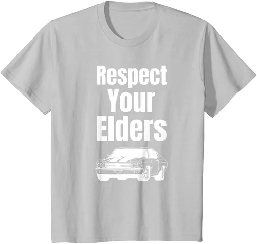 Vista 62 de Divertido regalo de auto para chicos – Respect Your Elders Classic Muscle Car Camiseta, Negro, S