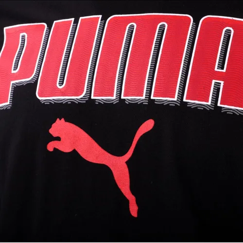 Vista 3 de Puma Hombres Ondulado Logo Crew Cuello Manga Corta Atlético Tops Casual - Negro