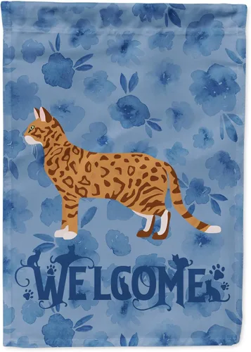 Vista 366 de Caroline's Treasures CK4813CHF - Bandera de bienvenida con gato abisinio azul, manga grande, para porche, para colgar en la pared, poliéster