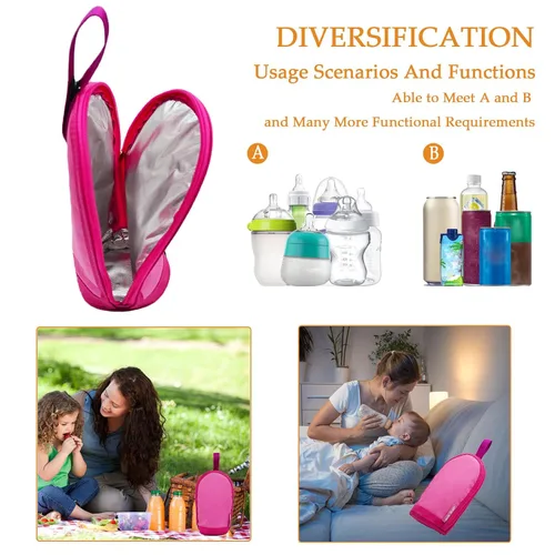 Vista 4 de Bolsa enfriadora de leche materna – Bolsa de viaje aislada para biberón para guardería (dos piezas, rojo)