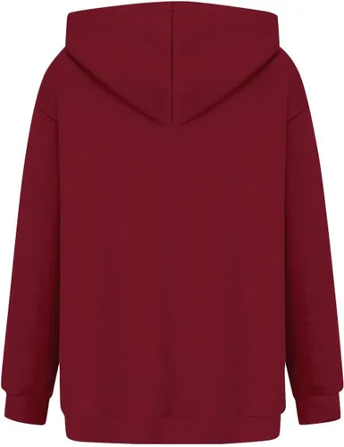 Vista 2 de SHAOBGE Sudaderas de otoño de gran tamaño con capucha de forro polar de manga larga para mujer, ropa de invierno con bolsillo