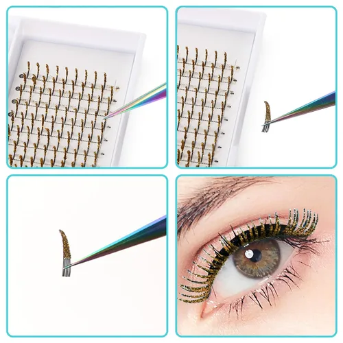 Vista 4 de Extensiones de pestañas postizas con purpurina, pestañas postizas para extensiones de pestañas, rizo D, pestañas para cosplay, pestañas
