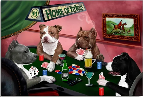 Vista 12 de Home of Poker Playing Pit Bull Dogs - Lienzo decorativo de pared de alta calidad listo para colgar, lienzo de pared impreso de animales únicos