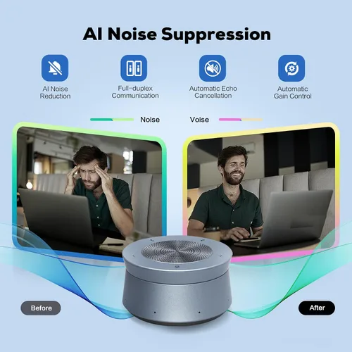 Vista 4 de MAXHUB Altavoz BM45 para conferencias, altavoz de reunión y micrófono para conferencias de audio, matriz de 8 micrófonos 360° de captación de sonido