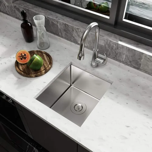 Vista 2 de TORVA Fregadero de Montaje Bajo para Cocina de 13 x 15 Pulgadas, Fregadero de Barra de Acero Inoxidable 304 Premium - Cuenca Profunda de 8 Pulgadas