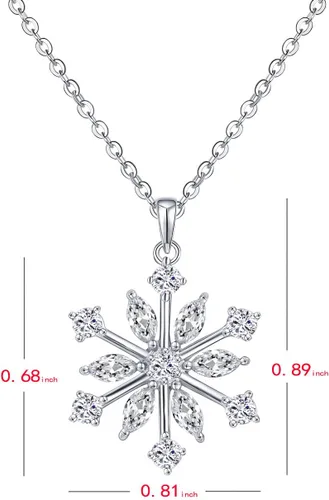 Vista 3 de JO WISDOM - Dije de plata de ley 925, collar con diseño grande de copo de nieve color blanco y azul de circonita