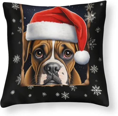Vista 12 de Divertidas fundas de almohada de satén de Navidad con diseño de perro y cocker spaniel con gorro de Papá Noel, copos de nieve, decoración