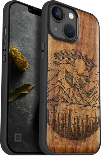 Vista 12 de Carveit Funda magnética de madera para iPhone 14 [madera natural y TPU suave negro] Funda protectora de madera única y elegante a prueba de golpes