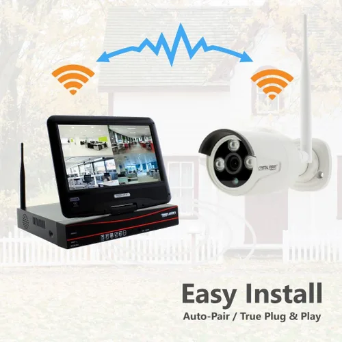 Vista 7 de Crystal Vision CVT9604E-3010W Sistema de vigilancia inalámbrico todo en uno HD NVR CCTV con 2TB HDD, monitor y enrutador integrados, cámara Auto Pair