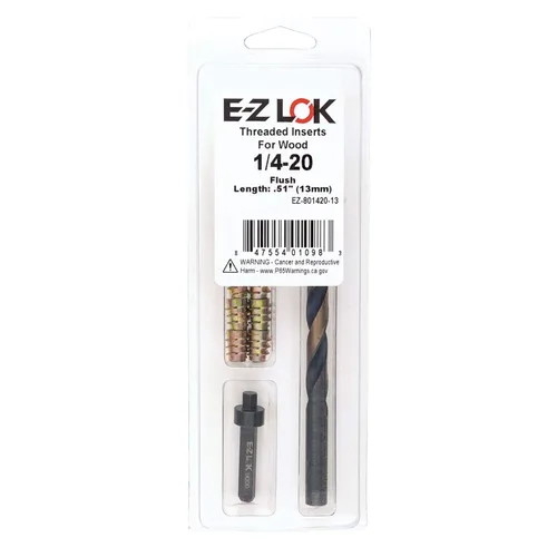 Vista 10 de E-Z LOK Kit de reparación de rosca hexagonal E-Z para insertos roscados con brida para madera blanda 1/4-20 x 13mm, perforador, herramienta