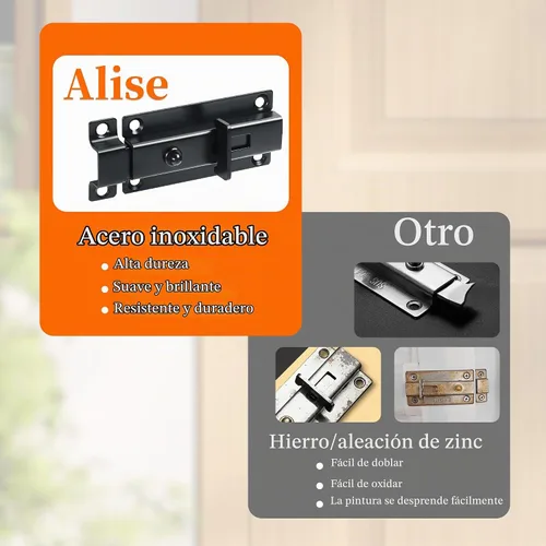 Vista 6 de Alise - Pestillo de perno deslizante de 3 pulgadas, cierre automático de resorte negro para puerta