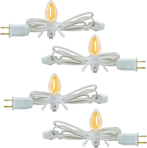 Vista 10 de Paquete de 2 cables de accesorios con 2 bombillas LED C7 con base de candelabro E12, cable blanco con enchufes de interruptor de encendido/apagado