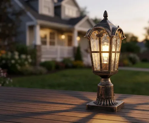 Vista 8 de YUBOLE Luz de poste para exteriores, farol de poste exterior, lámpara de poste de aluminio fundido impermeable con pantalla de vidrio templado