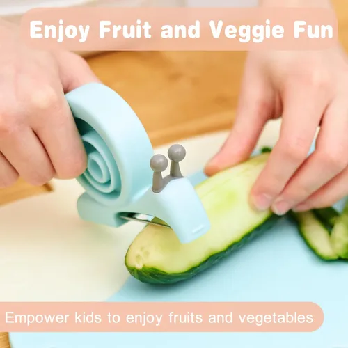 Vista 9 de Kibbidea Cuchillos seguros para niños con pelador, juego de cocina para niños sin BPA para cocina real, juego de cuchillos infantiles de acero