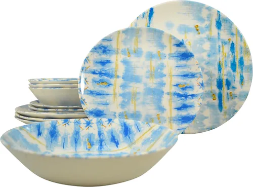 Vista 18 de TUDOR ROYAL - Juego de vajilla redonda de porcelana de 12 piezas, servicio para 4, diseño azul aster, multicolor floral, platos, tazones, tazas
