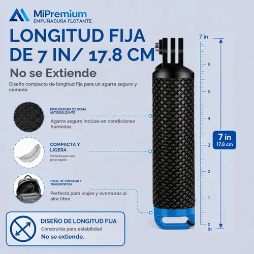 Vista 3 de Floating Hand Grip Waterproof Monopod for GoPro Hero 13 12 11 10 9 8 7 6 5 Azul