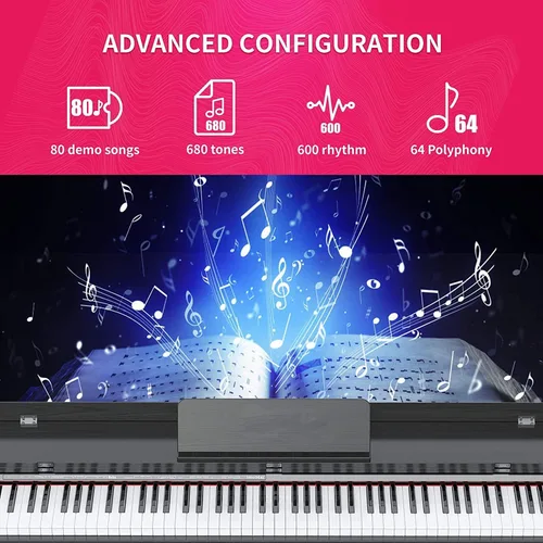 Vista 2 de Ajuste de piano digital ponderado de 88 teclas, piano vertical eléctrico con unidad de 3 pedales, pantalla LCD, tamaño completo multifuncional