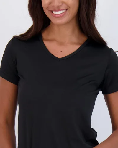 Vista 3 de Paquete de 5unidades camisetas de manga corta para mujer, con cuello en V, tela Dry-Fit que absorbe la humedad, para yoga (disponible en extragrande)