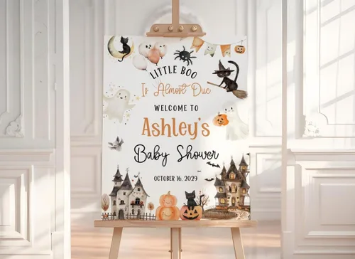 Vista 14 de Personalized Halloween Baby Shower Welcome Sign, A Little Boo Baby Shower Welcome Sign, Pumpkin Decorations,girl, Halloween Decor 12" X 18" (Small)