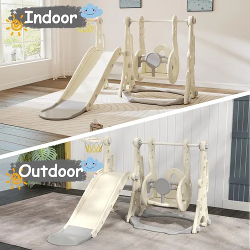 Vista 8 de DOREROOM Tobogán, columpio y tobogán para niños pequeños de 1 a 2 años con aro de baloncesto, telescopio para interiores y exteriores, parque