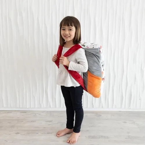 Vista 2 de HuggaBuddies Fox Minkie - Mochila de dormir súper suave con diseño de zorro Manta de zorro con peso para niños, 55 pulgadas de ancho x 72 pulgadas