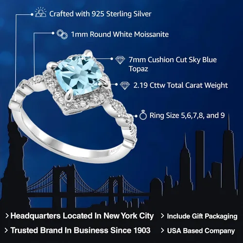 Vista 13 de Gem Stone King Anillo de compromiso solitario de moissanita blanca con piedra natal de corte cojín de 0.276 in para mujer, plata de ley 925