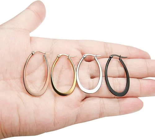 Vista 5 de Jstyle 4 Pairs a Set Stainless Steel Teardrop Hoop Earrings for Womens
