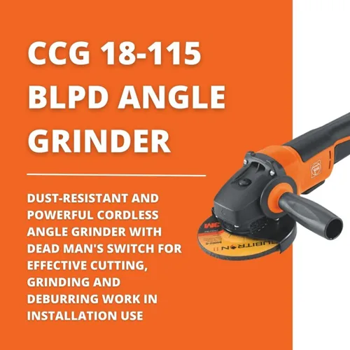 Vista 2 de Fein Amoladora angular inalámbrica CCG 18-115 BLPD - Para cortar, rectificar, desbarbar trabajo - 4-1/2" de diámetro, 18V, 5.2Ah, motor sin