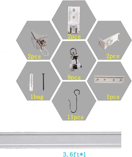 Vista 6 de Riel de cortina de aluminio mejorado de 3.6 pies, se puede utilizar como barra de extensión, soporte de techo o pared, sala de estar o ventanas