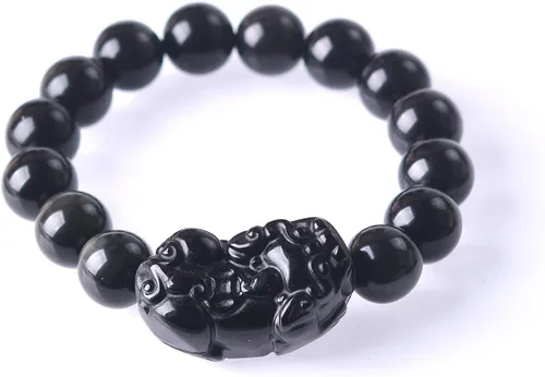 Vista 21 de Pulsera de obsidiana negra, pulsera de obsidiana negra Feng Shui para mujeres y hombres, pulsera elástica de obsidiana con piedra de ojo de tigre