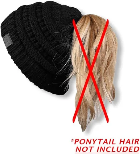 Vista 2 de Funky Junque Ponytail Messy Bun BeanieTail Women's Beanie Solid Ribbed Hat Cap